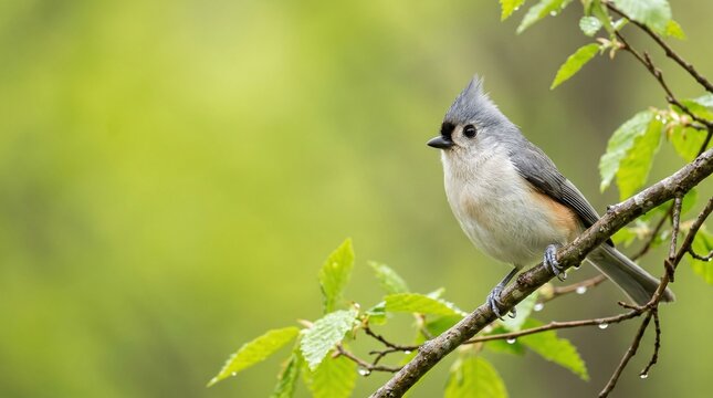 Tufted Titmouse on Green Branch Website Hero Background