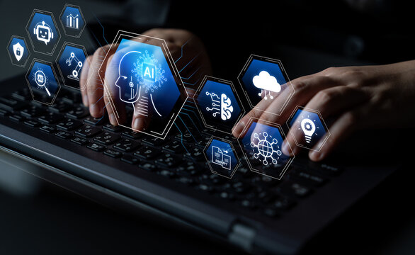 Artificial intelligence use case concept linking analytics, security, cloud services and operations for modern organizations. Corpus