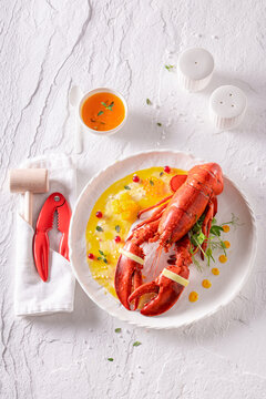 Exquisite steamed lobster as premium food in restaurant.