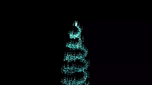Abstract christmas tree glitter with twirling star particles, glowing twinkle  and shimmering effects, festive scene opener, holiday overlay and motion graphics on black screen 4k