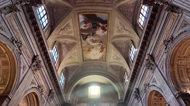 Baroque ceiling fresco in Santi Vincenzo e Anastasio church, Rome