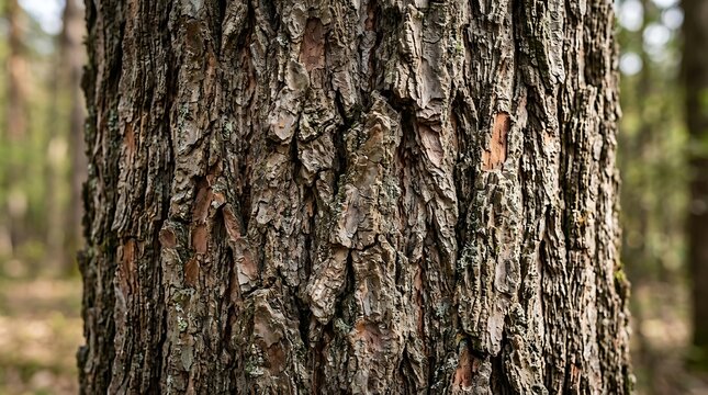 Close up of rough pine tree bark texture in a sunny forest