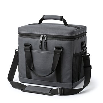 grey insulated soft cooler bag with shoulder strap isolated on white background - ai generated