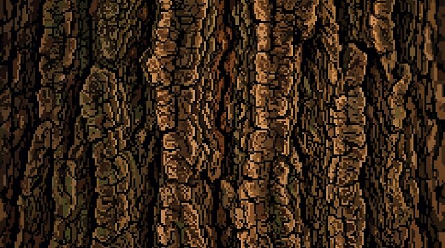 Pixel art tree bark texture background with brown vertical ridges