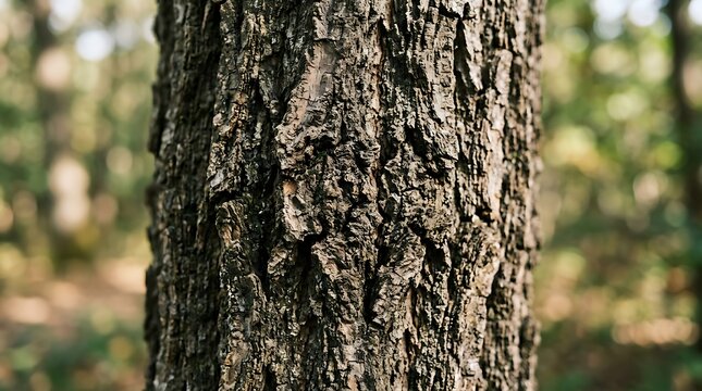 Detailed texture of rough tree bark in a lush forest