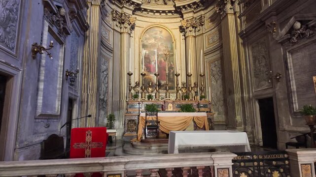 High altar of Santi Vincenzo e Anastasio church, Trevi, Rome, Italy