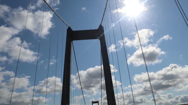 Nyborg, Denmark A view of driving over the Big Belt bridge, an 18-kilometer road and rail link hat connects the islands of Zealand and Funen. Opened in 1998.