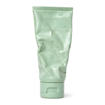 Squeezed Empty Green Cosmetic Tube on White Background