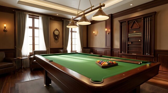 Elegant private billiards room with professional pool table