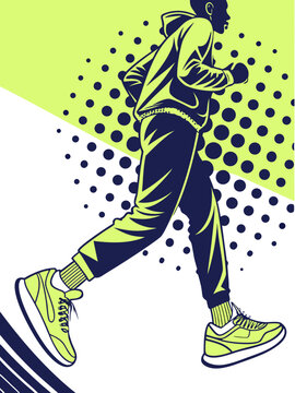 Running athlete man vector pop art athletic sport design