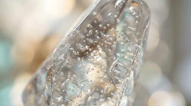 Close-up of raw natural quartz crystal with translucent texture and mineral inclusions for design elements