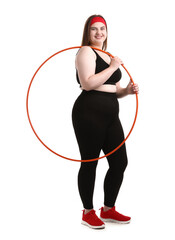 Overweight woman with hula hoop on white background © New Africa