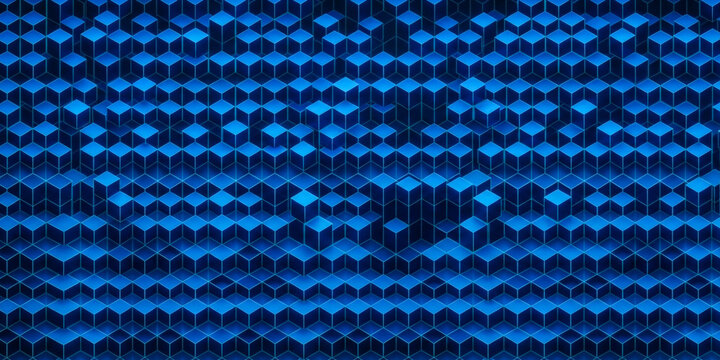 Abstract 3D blue cubes geometric pattern background with futuristic metallic voxel design