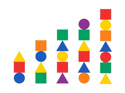Colorful geometric shapes stacked in vertical columns representing growth and development