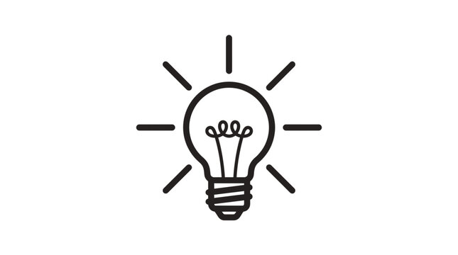 Minimalist lightbulb icon with outer radiating glow lines.