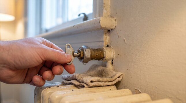 Hand bleeding radiator valve during heating maintenance