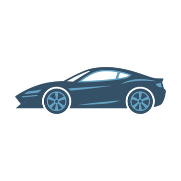 Sporty blue coupe car side view.