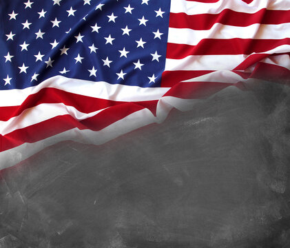 American flag on blackboard