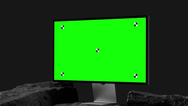 Laptop Display Green Screen Mockup in Dark Room