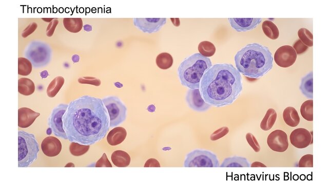 Thrombocytopenia and hantavirus blood infection microscopic view with thrombocytopeni
