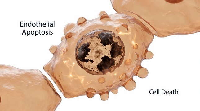 Microscopic view of endothelial cell apoptosis and cell death process with apoptosis