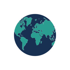 Fototapeta premium Earth globe map showing continents in turquoise against a dark blue ocean background