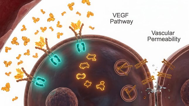 Medical 3D rendering of vegf pathway and vascular permeability mechanism
