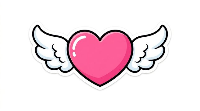 Pink heart with white wings is a colorful vector illustration on a white background affection amorous cartoon charming clipart