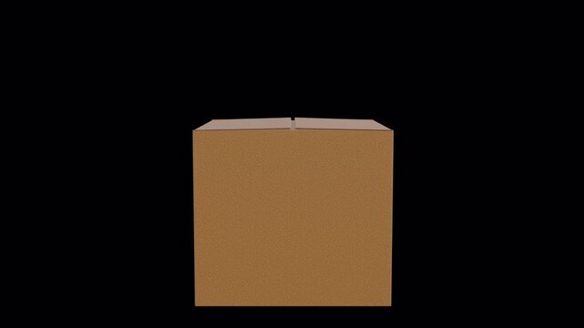 Front View 3D Bouncing Cardboard Box Opening and Closing Animation Loop on Transparent Background 4K