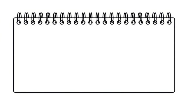 Spiral binding with rectangular frame is depicted in a black line drawing spiralbinding wirebound coilbinding helicalspring loopspring blackline linework