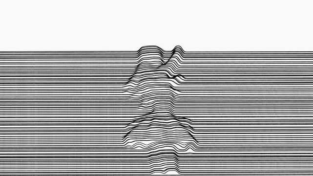 Abstract digital animation of a dancer silhouette emerging from moving black stripes on white background
