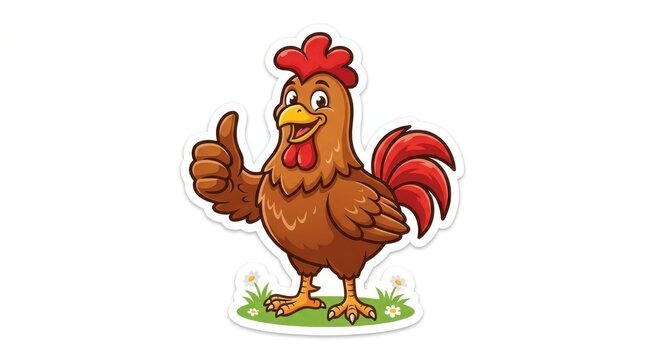 A cartoon rooster gives a thumbs up gesture on a white background chicken fowl poultry barnyard farm animal vector