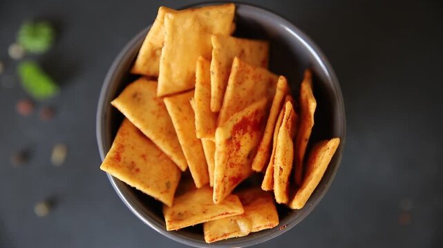 Cracker paprika flavor apero natural ingredients tasty snack fresh, delicious, gourmet food background on the table rustic food top view copy space