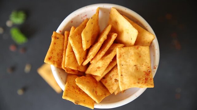 Cracker paprika flavor apero natural ingredients tasty snack fresh, delicious, gourmet food background on the table rustic food top view copy space