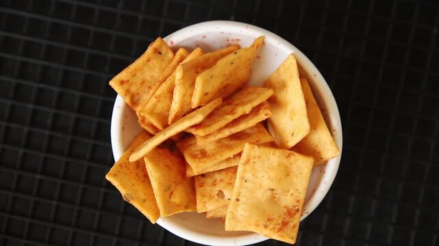Cracker paprika flavor apero natural ingredients tasty snack fresh, delicious, gourmet food background on the table rustic food top view copy space