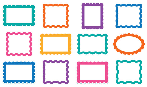Set of colorful decorative scalloped frames and borders for scrapbooking and creative design projects