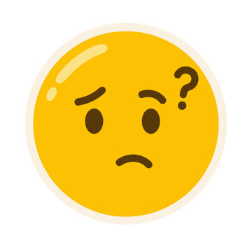 confused emoji face with question mark expressing uncertainty and doubt vector 