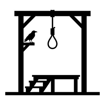 Gallows with hangman noose and raven silhouette vector illustration