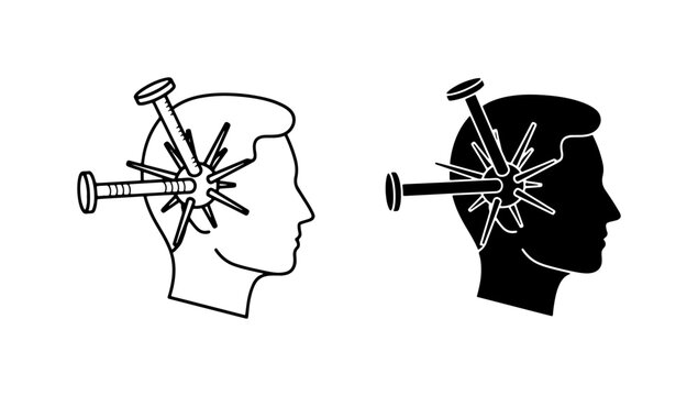 Nail Through Head Icon, Symbol of Pain and Stress, Mental Health Concept