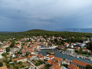 Fototapeta premium View on traditional architecture in town Vrboska on island Hvar in Dalmatia, Croatia