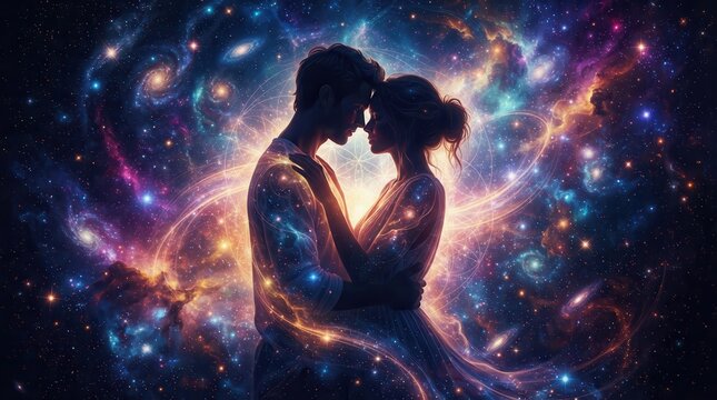 Couple in cosmic embrace