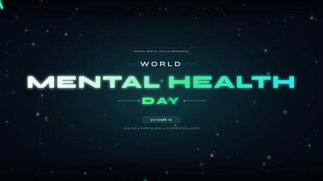 World Mental Health Day Animated Typography with Glowing Particle Background