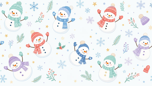 snow mans cute holiday vector