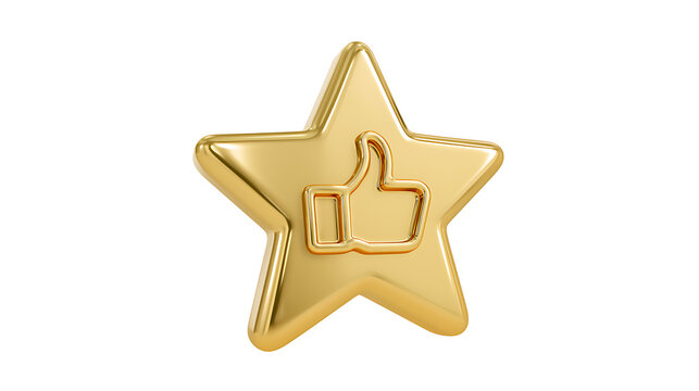 Shiny Golden Star with Thumbs Up Symbol on a Clean White Background for Positive Feedback and Excellence