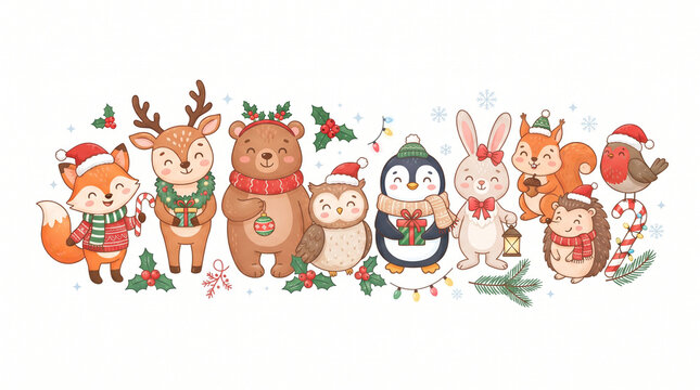 Christmas animals holiday vector