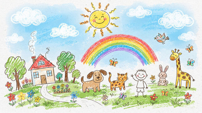 summer landscape with rainbow