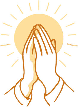 Hands in Prayer: A stylized illustration depicts two hands clasped together in prayer, bathed in the radiant glow of a sunburst, symbolizing faith and hope.