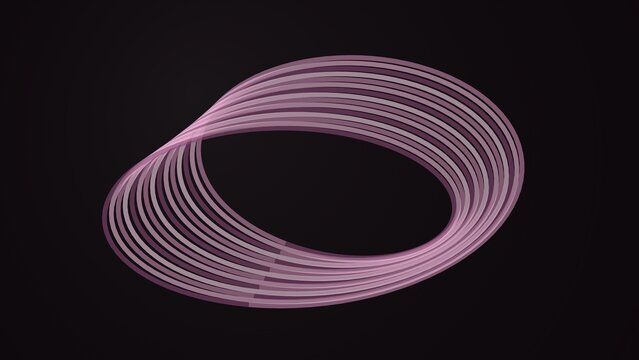 Pink Moebius strip wireframe loop on black background for abstract technology concept