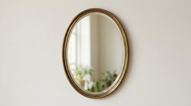 Oval wall mirror with brass frame
