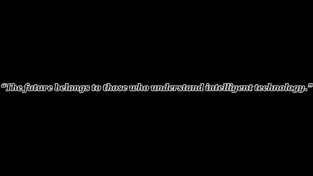 Technology quote displayed in white text against a solid black background stating that the future belongs to those who understand intelligent technology.